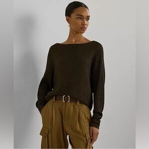Lauren Ralph Lauren Black Label Metallic‎ Rib-Knit Boatneck Sweater, Size S/P